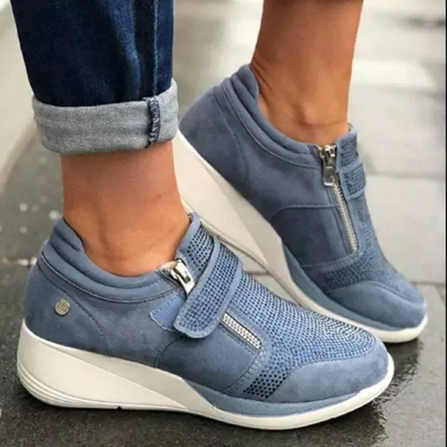European And American Lightweight Thick Sole Heightening Velcro Sports Sneakers Blue - Shop at LoveMi