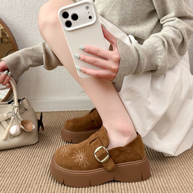 Women's Two-Way Wear Platform Height-Increasing Birkenstock Style Shoes, 2026 New Spring & Autumn Firework Embroidery Deep Mouth Flats, Versatile Loafers