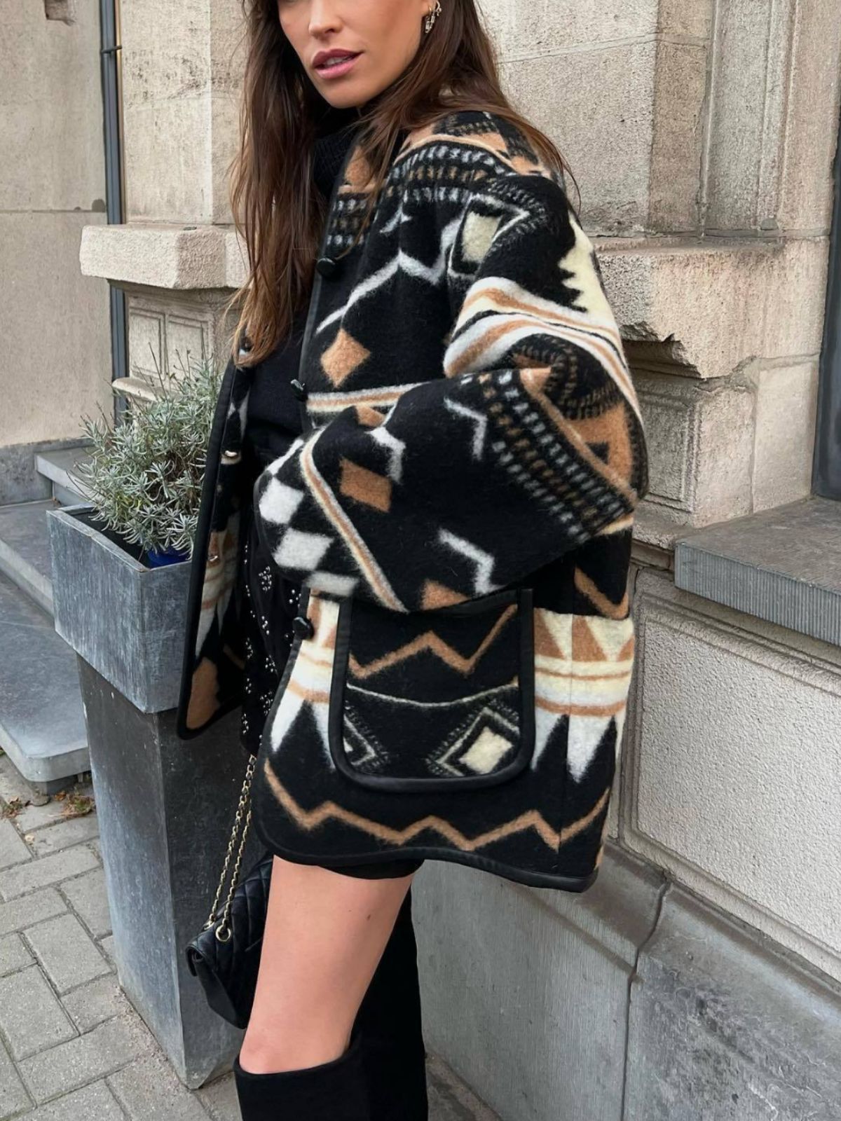 Fashion Printed European And American Woolen Short Coat