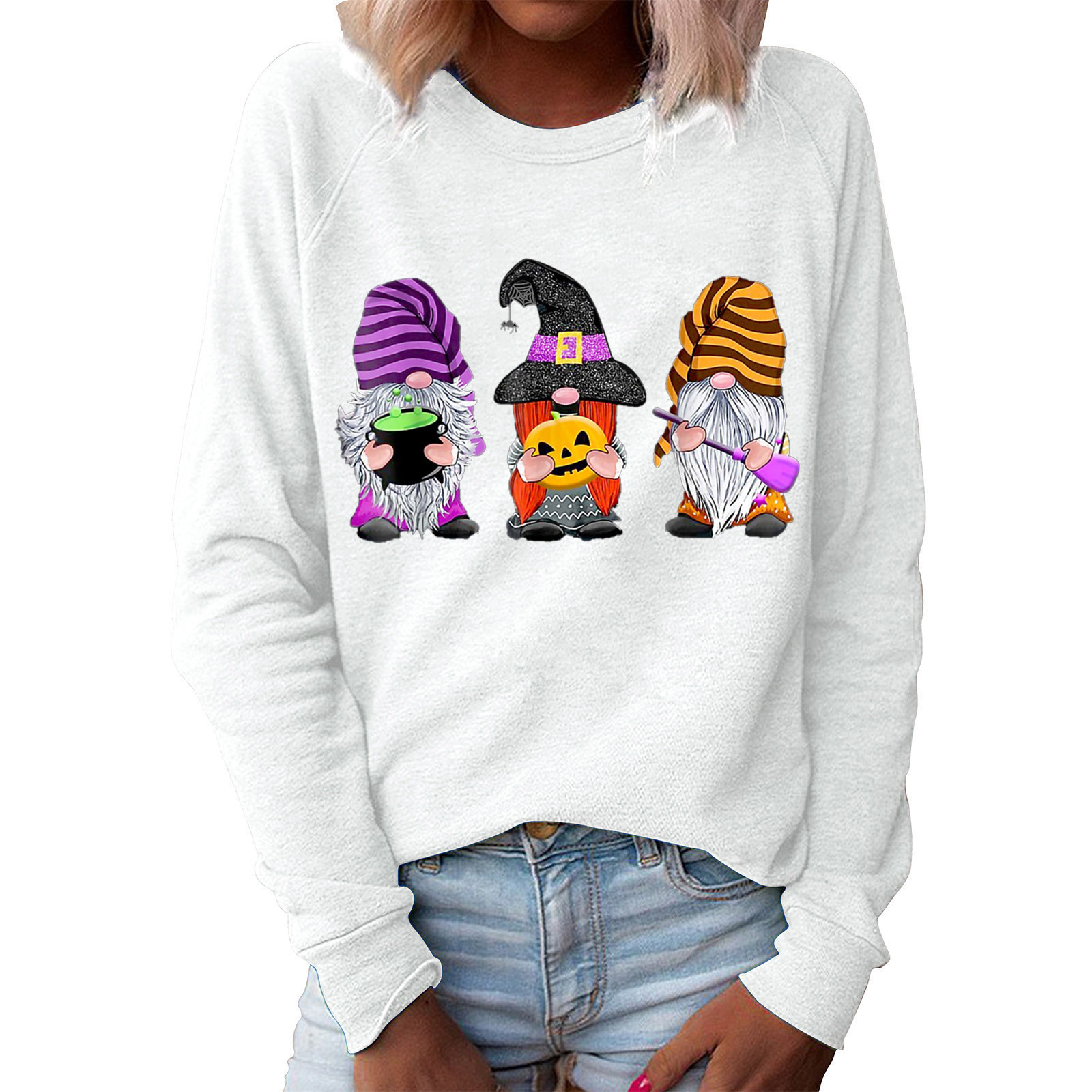 Raglan Long Sleeve Round Neck Pullover Blouse Casual Sweater Women