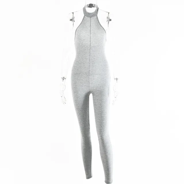 Cross border Women's Autumn And Winter New Sexy Halter Jumpsuit Halter Tight Sleeveless Jumpsuit Grey - Shop at LoveMi