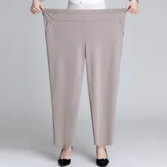 Loose Plus Size Middle-aged And Elderly Female Grandma Outfit High-waist Trousers - Khaki - View 1
