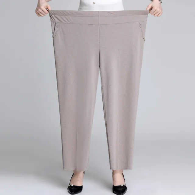 Loose Plus Size Middle aged And Elderly Female Grandma Outfit High waist Trousers Khaki - Shop at LoveMi