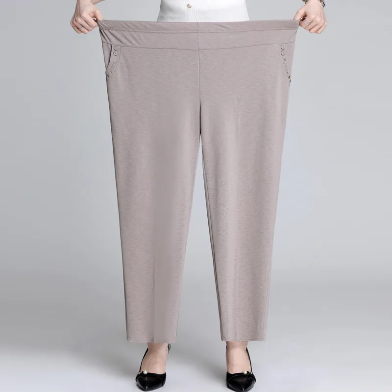 Loose Plus Size Middle-aged And Elderly Female Grandma Outfit High-waist Trousers - Khaki