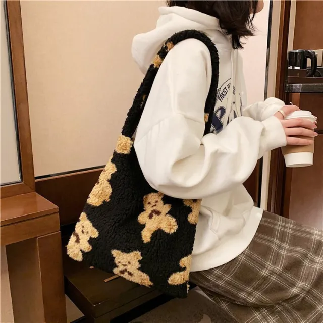 One shoulder Tote Bag Plush Carry Black - Shop at LoveMi