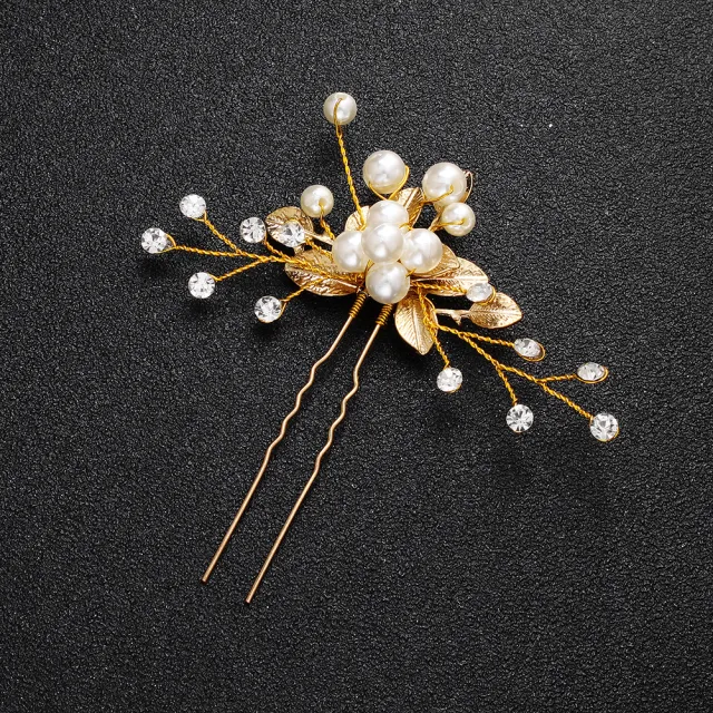 Bridal Jewelry Headdress Handmade Pearl U shaped Head Flower Hairpin Gold - Shop at LoveMi