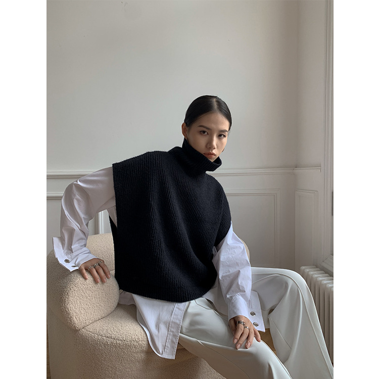 New Simple High-level Loose Temperament Versatile High-neck Sleeveless Knitted Sweater