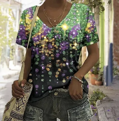 Digital Printed Bottoming Shirt Short Sleeve V neck T shirt Style1 - Shop at LoveMi