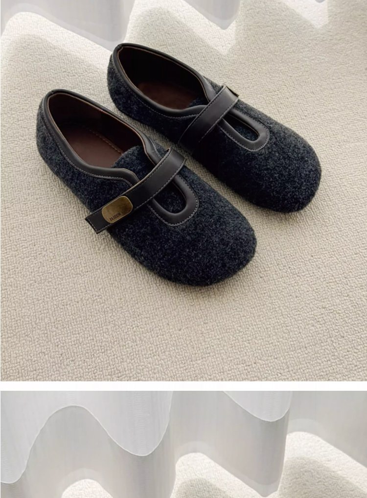 Woolen velcro ballet flats side profile view