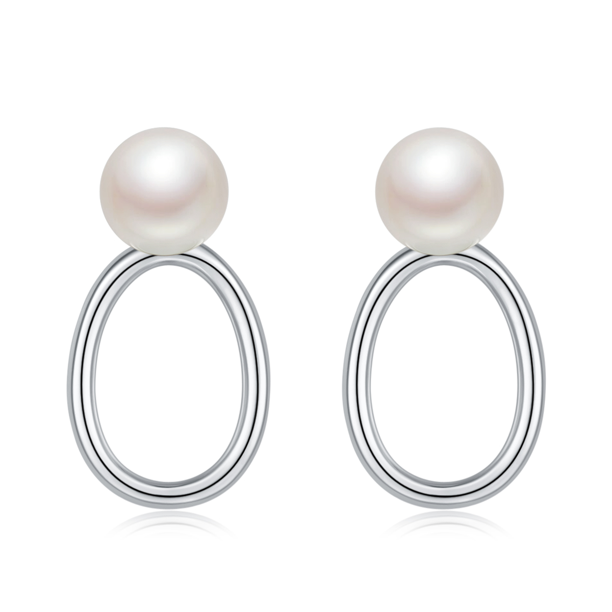 S925 Sterling Silver Natural Freshwater Pearl Earrings Minimalist Hollow Oval Ring Design Platinum Plated 1.6g Gift Box