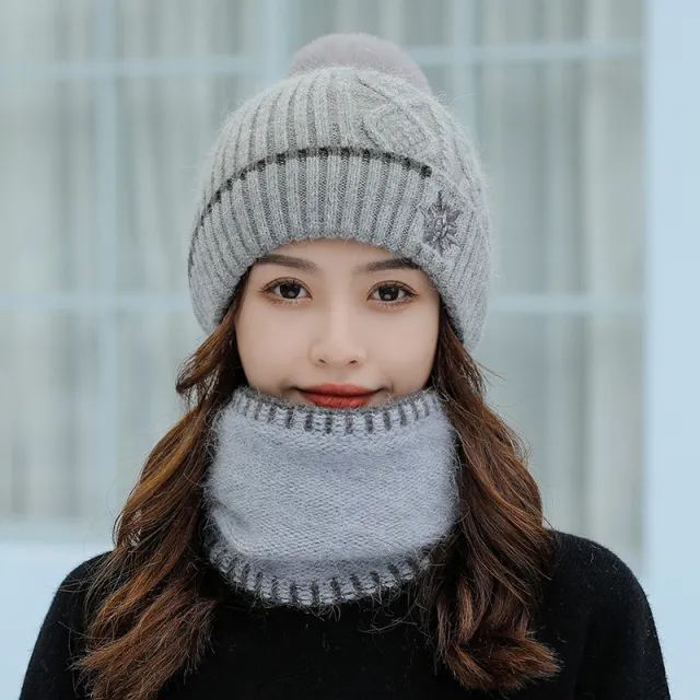 Women's Fashion Embroidered Warm Scarf Sweater Hat Set Grey - Shop at LoveMi