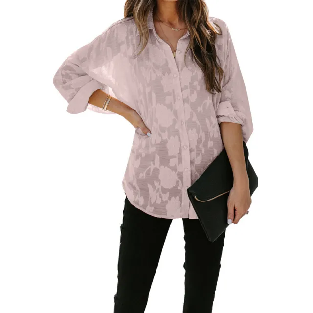 European And American Solid Color Start Long sleeved Shirt Pink - Shop at LoveMi