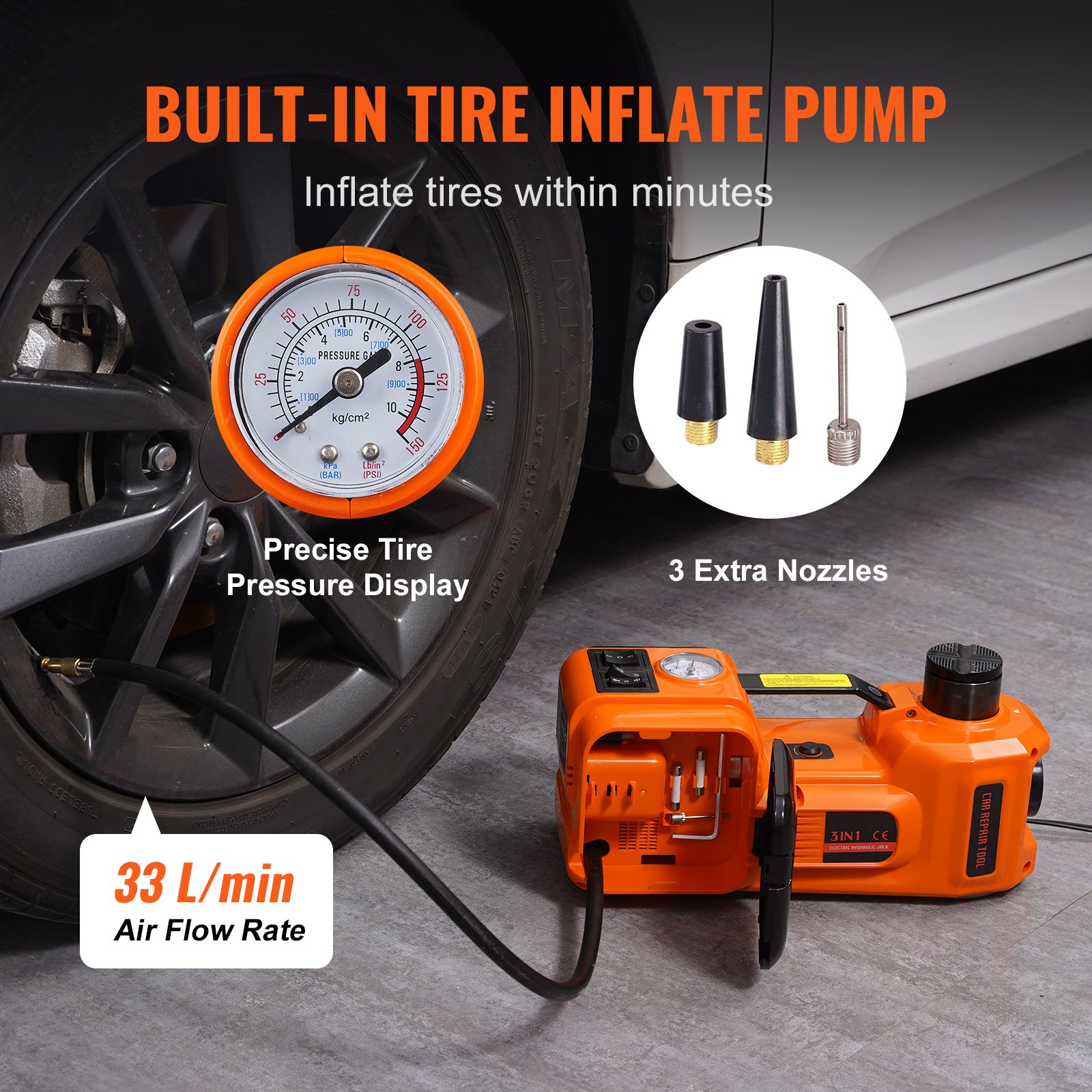 VEVOR Electric Car Jack, 5 Ton 11023 LBS Hydraulic Car Jack, Portable Car Jack Lifting With Built-in Inflatable Pump And LED Light, Car Jack For SUV MPV Sedan Truck Change Tires Garage Repair image 2