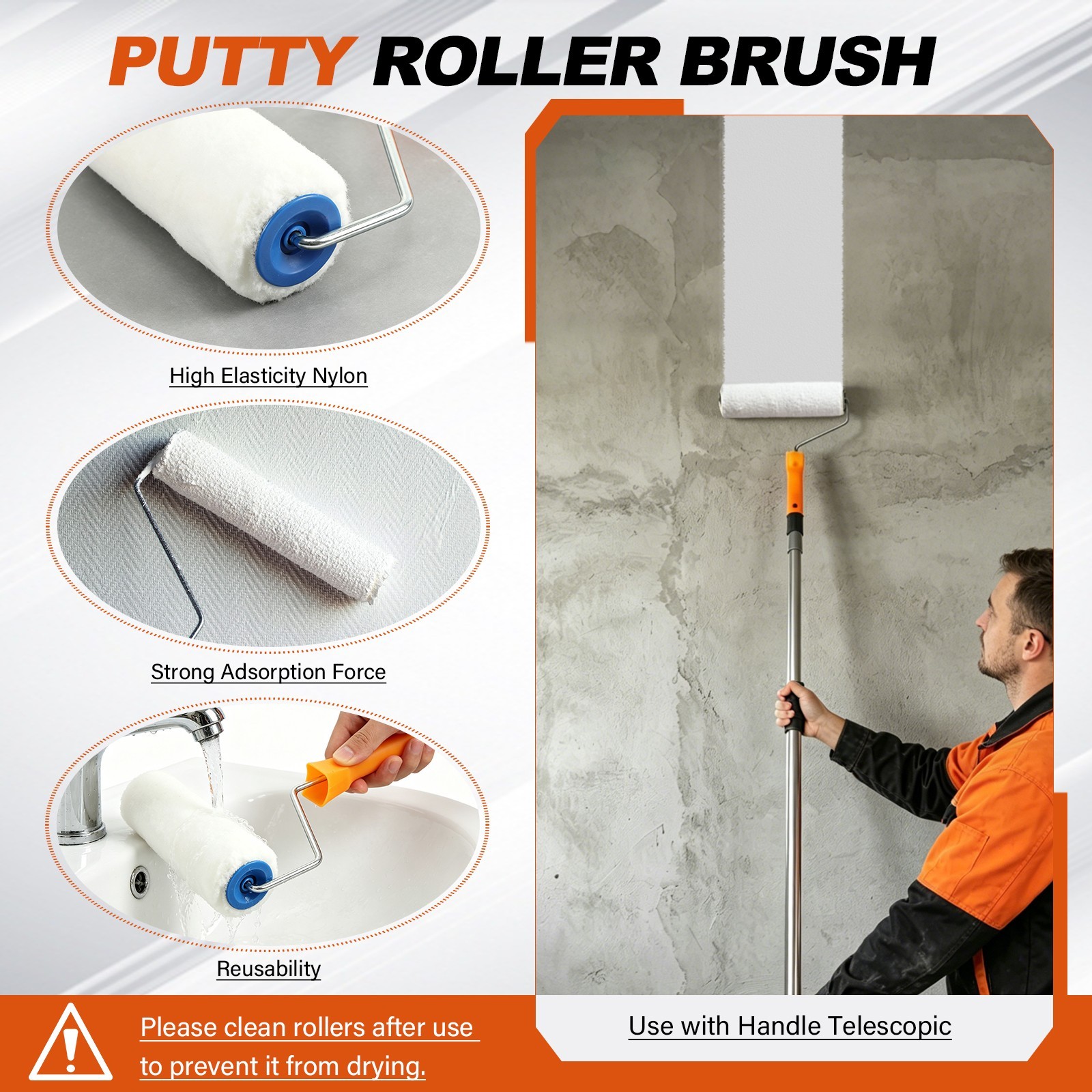 25406080cm Stainless Steel Drywall Skimming Blades Set W Telescopic Pole Kit — image 8