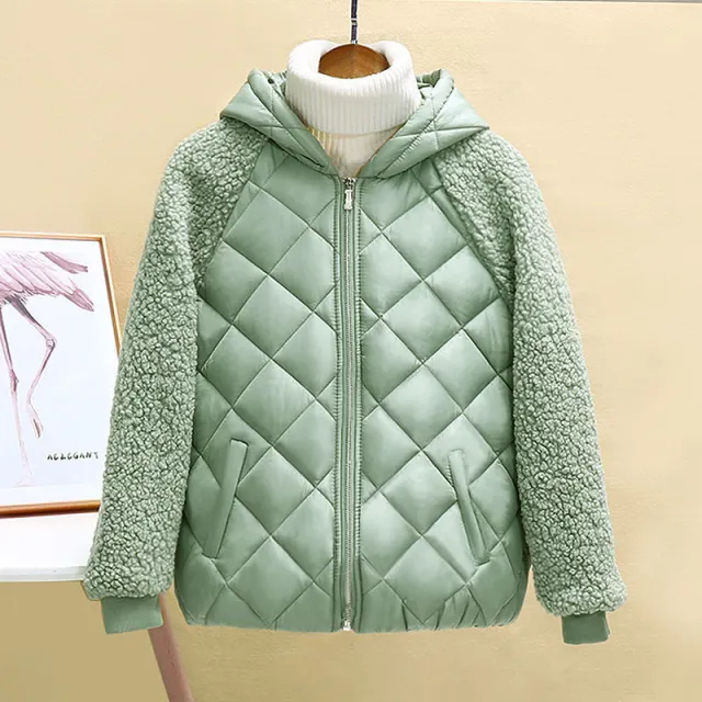 Female Winter Loose Lamb Wool Coat Cotton Jacket Green - Shop at LoveMi