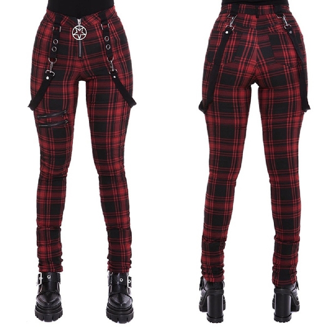 Women Plaid Pants High Waist Gothic Punk Pant Spring Summer D6H286Rd - Shop at LoveMi