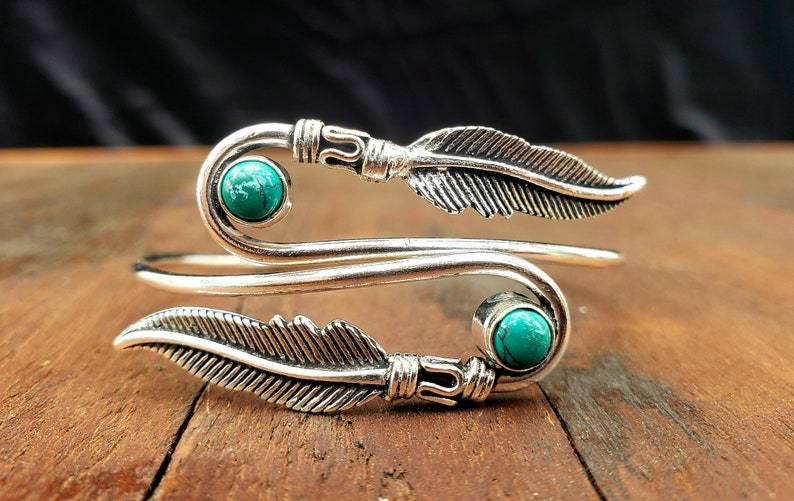 Title 4, Vintage Bohemian Feather And Emerald Bracelet