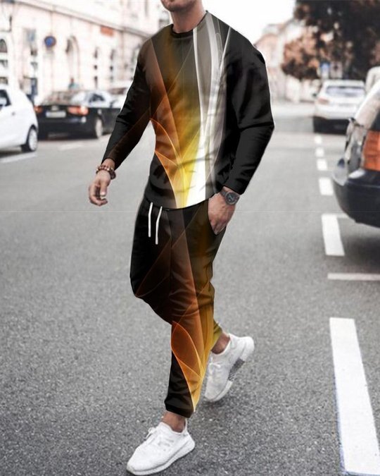 3d Digital Printing Crew Neck Sweater Sports Trousers Suit
