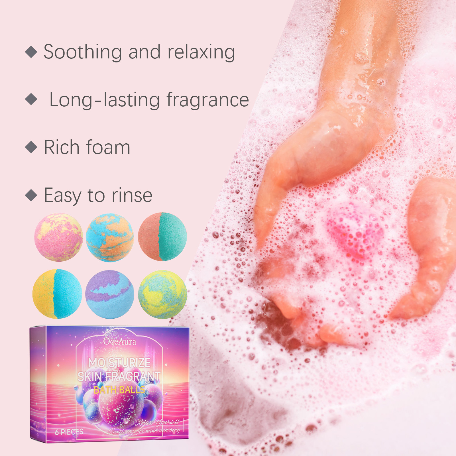 6 Pcs Bath Bombs Gift Set, Natural Essential Oil Bath Fizzies For Relaxing Spa Bath