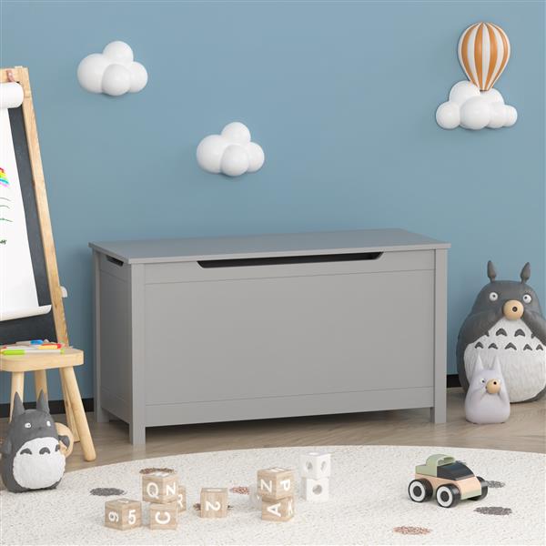 Children's Wooden Toy Storage Box With Secure Hinged Lid For Children Over 2 Years Old