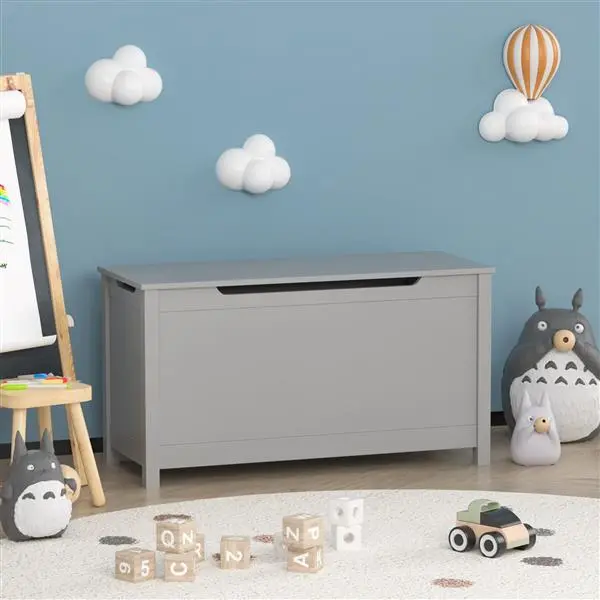 Children's Wooden Toy Storage Box With Secure Hinged Lid For Children Over 2 Years Old