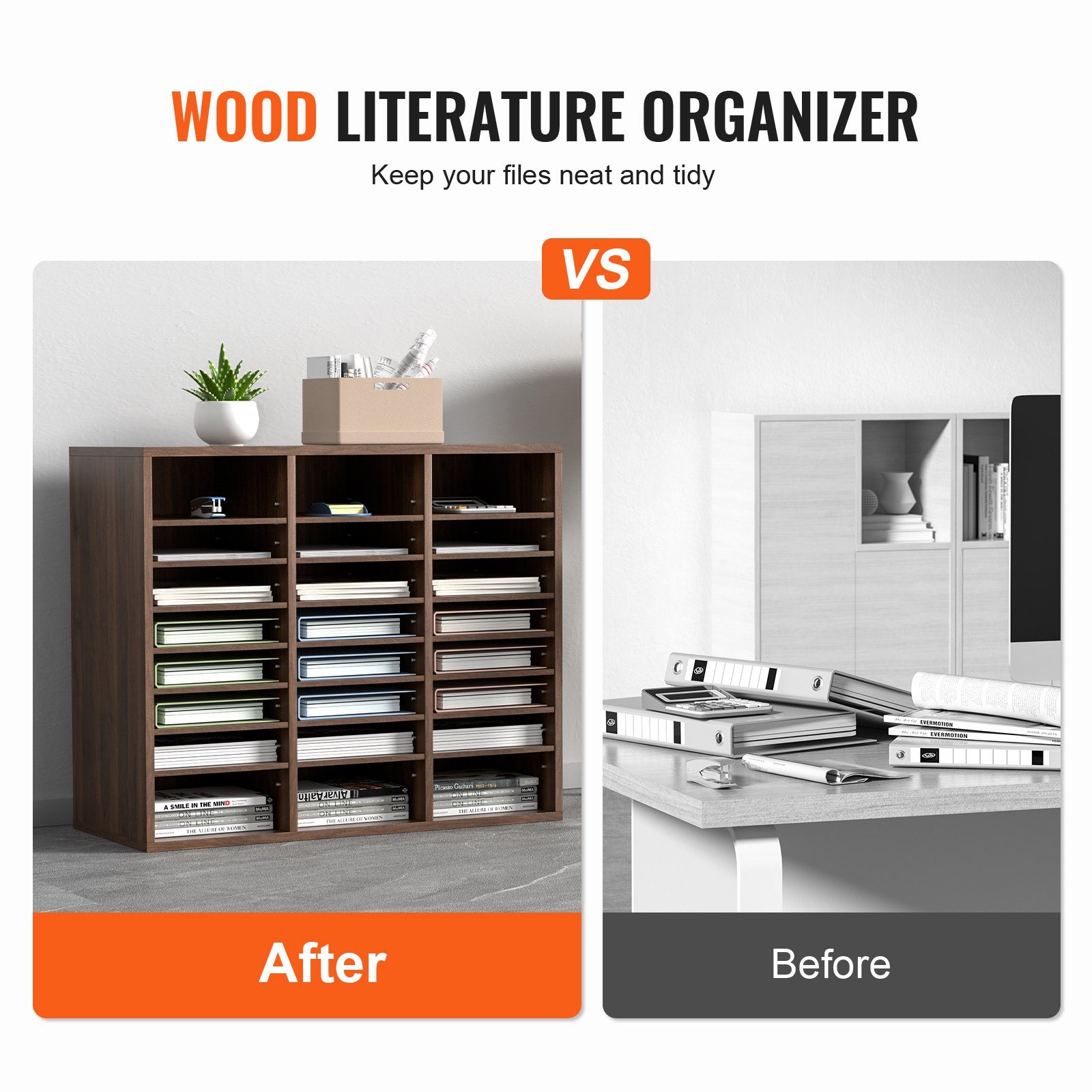 VEVOR Literature Organizers, 24 Compartments Office Mailbox With Adjustable Shelves, Wood Literature Sorter 29x12x24.4 Inches For Office, Home, Classroom, Mailrooms Organization, EPA Certified, Brown — foto 2