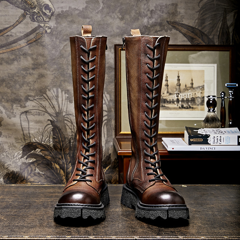 Title 7, Botas Martin Vintage de Cuero para Hombre Calza...