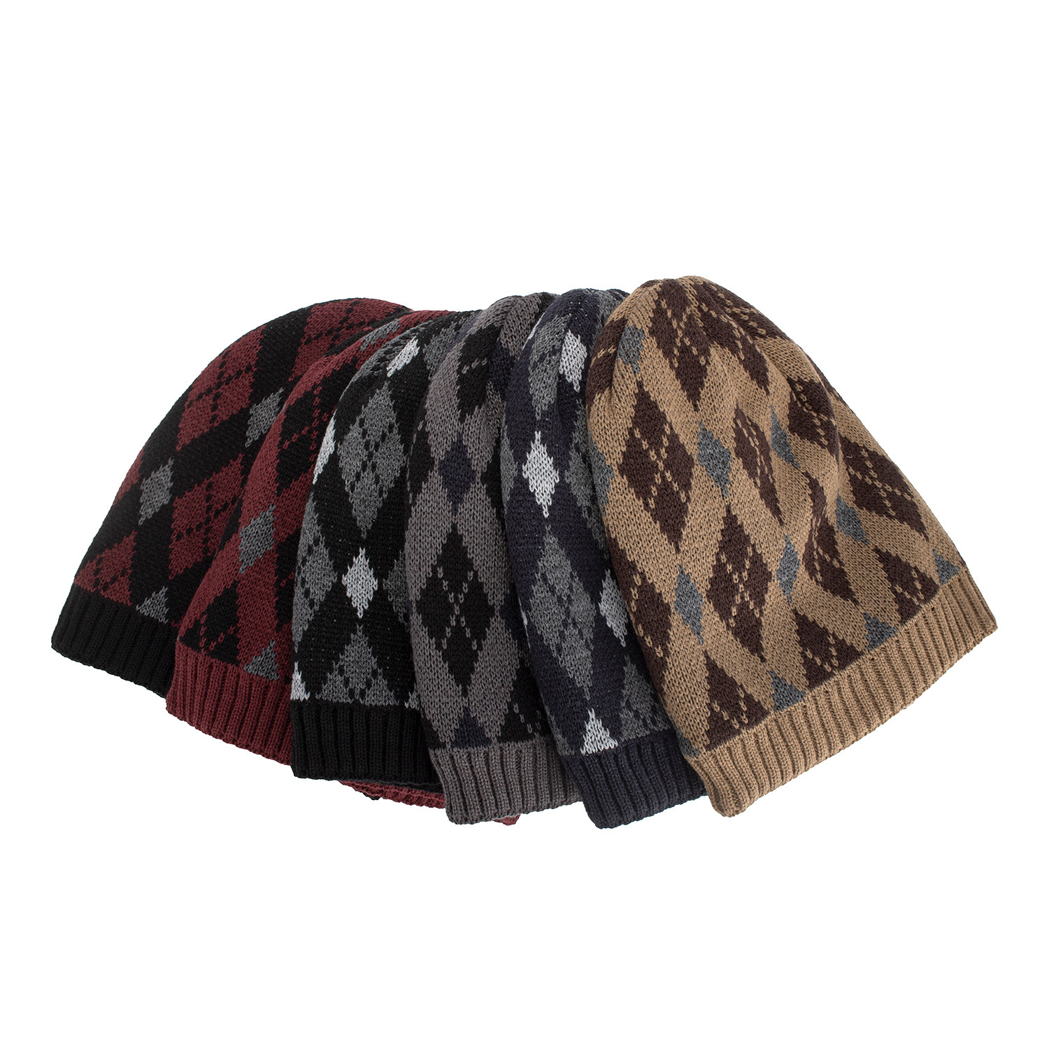 Tricolor Diamond Long Pullover Hat Knit
