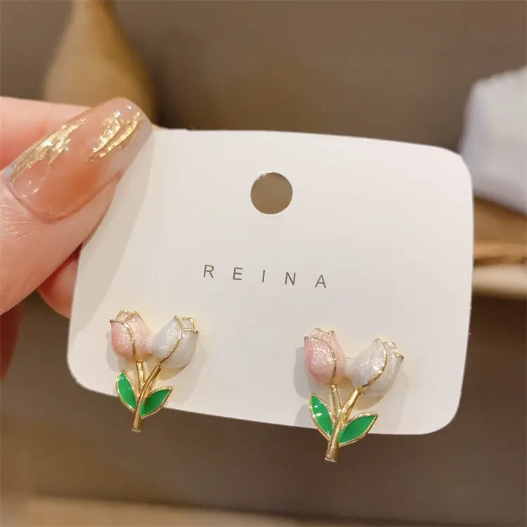 Tulip Simple Girl Niche Design Temperament Alloy Earrings