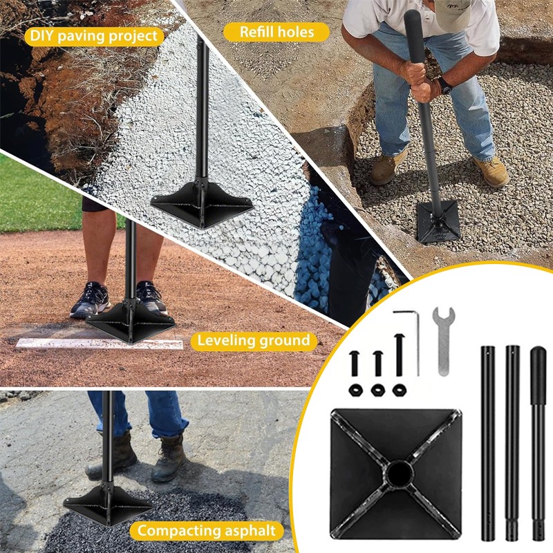 Steel Tamper With 122 Cm Handle 20x20cm Garden Rubber Grip For Laborsaving Uk