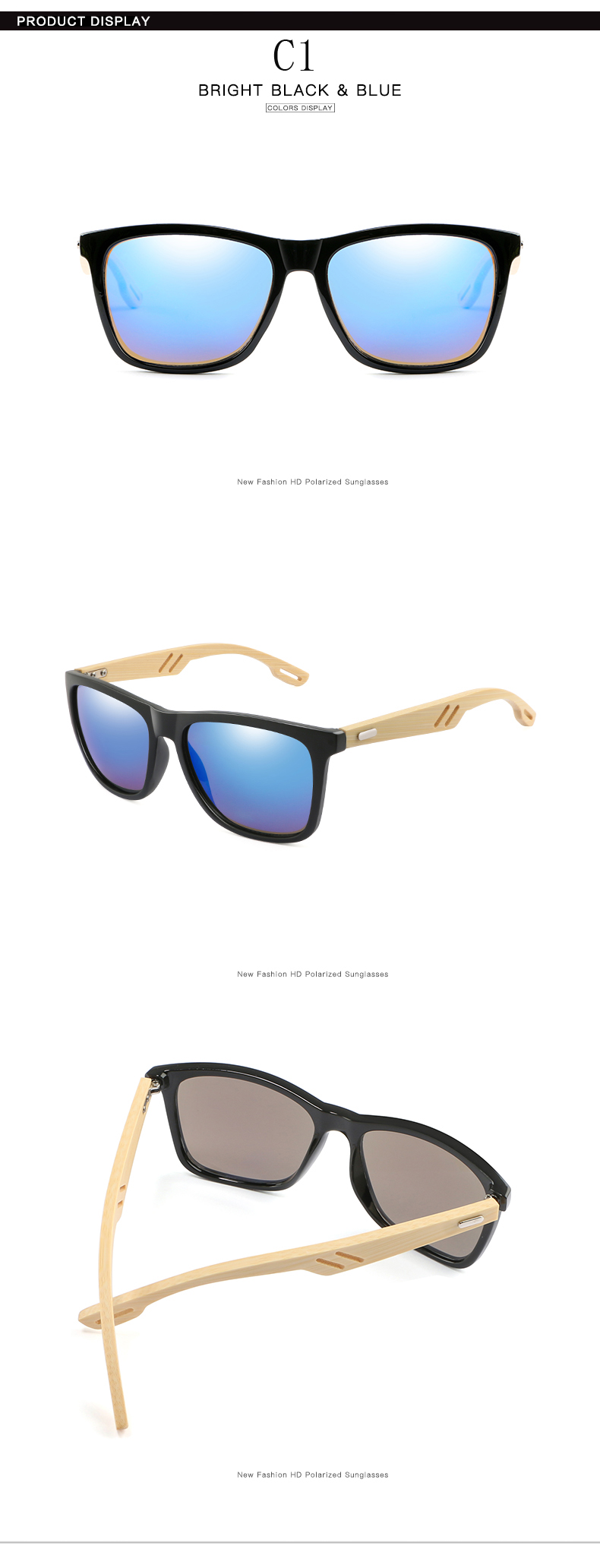 Title 8, Colorful Wood Sunglasses Men Women Square Bambo...