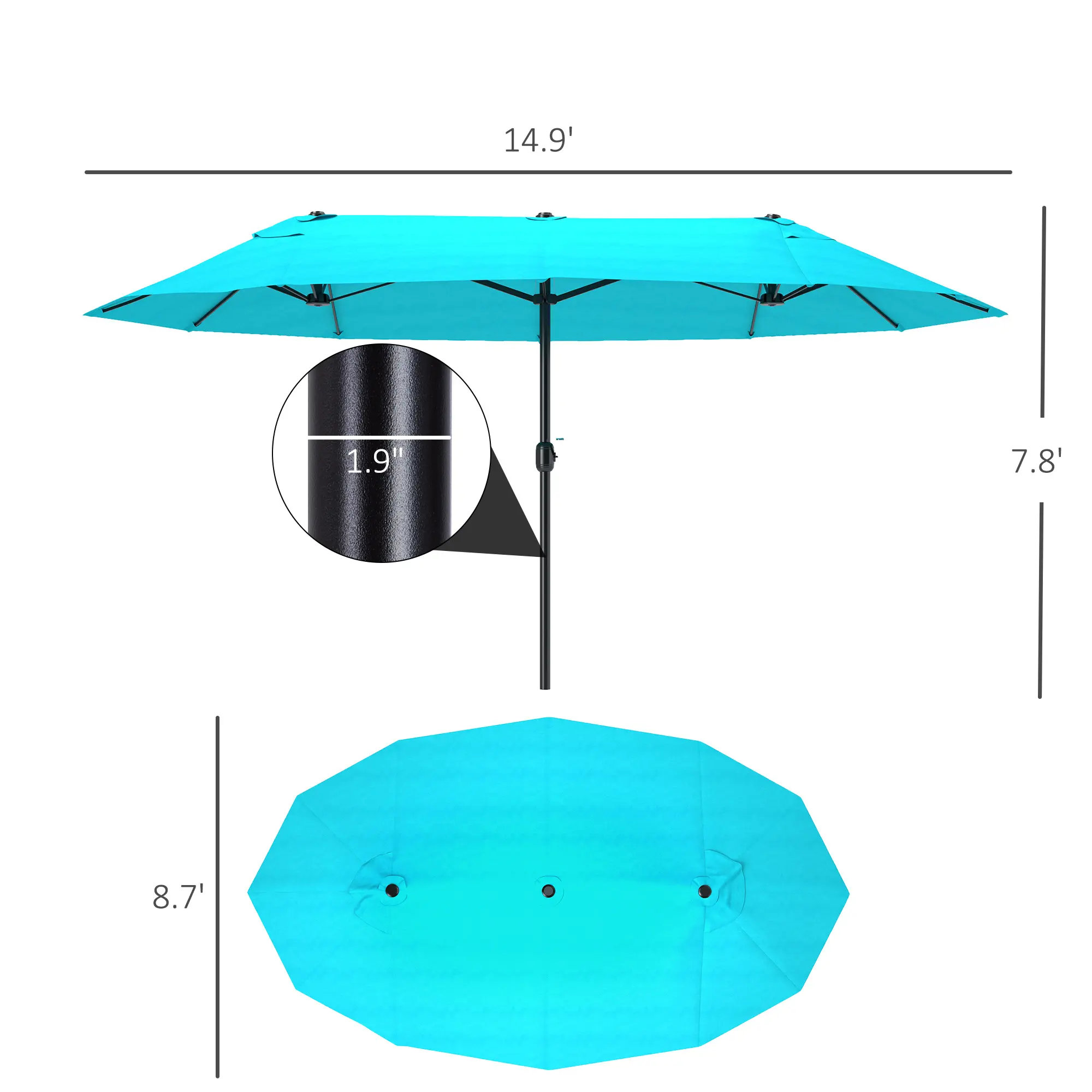 Patio Umbrella 15ft Double-Sided Outdoor Market Extra