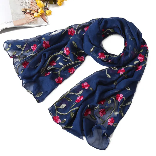 Ladies Silk Scarf Shawl Navy Blue - Shop at LoveMi