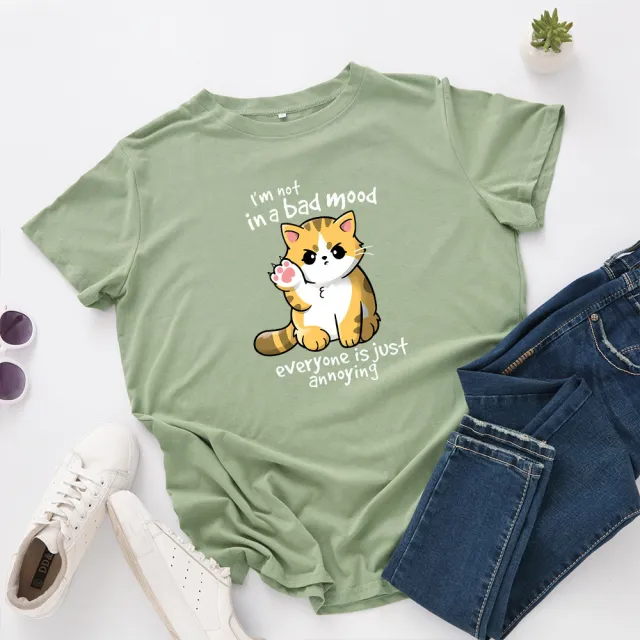 Women's Loose Round Neck Short sleeved Cotton T shirt Women's Top Olive - Shop at LoveMi
