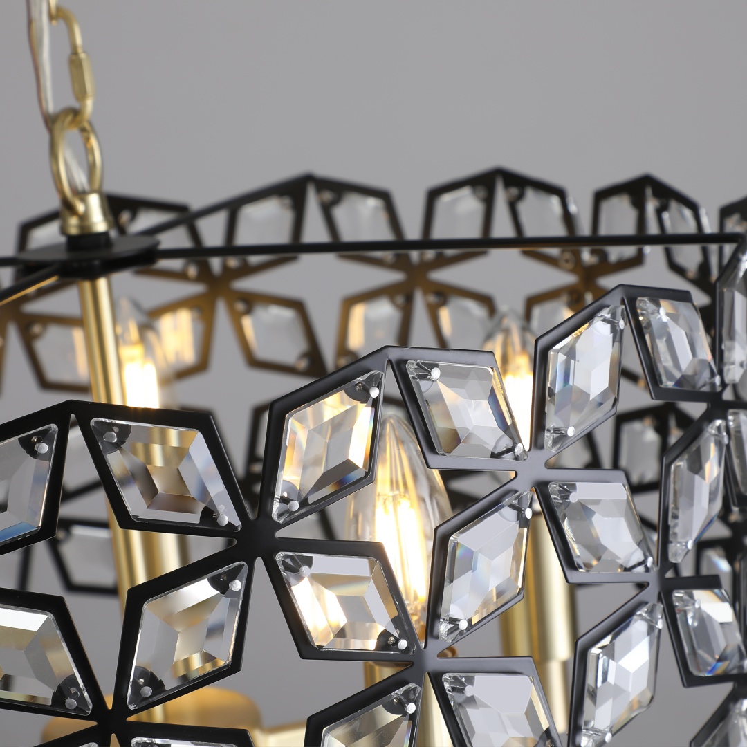 19 Geometric Crystal And BlackGold Round Pendant Chandelier - Modern 5-Light Fixture For Dining Room, Living Room, Or Kitchen Bulb Not Included_voghion.com