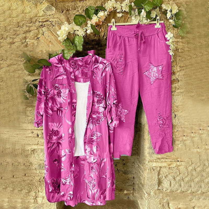 Women's Fashion Casual Print Top Pants Set