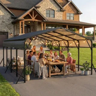 Galvanized Steel Carport Canopy, Heavy Duty Triangle Reinforced Frame, UV-Proof Waterproof Roof, Large Capacity For Car, SUV, Boat, Tractor