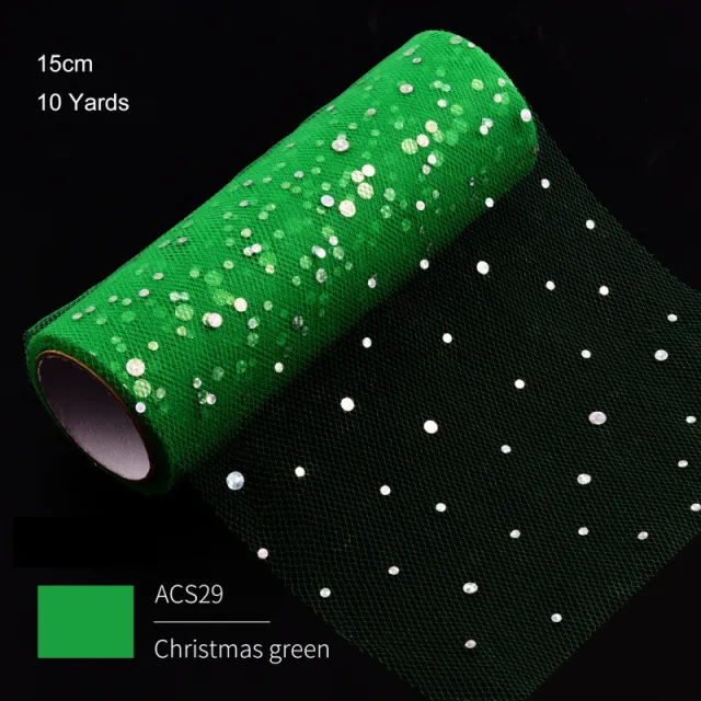 Sequined Net Yarn Small Dot Gauze Scarf Christmas Green - Shop at LoveMi