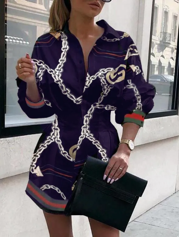 Fashion Print Waist Shirt Lantern Sleeve Shirt Women Navy Blue - Shop at LoveMi