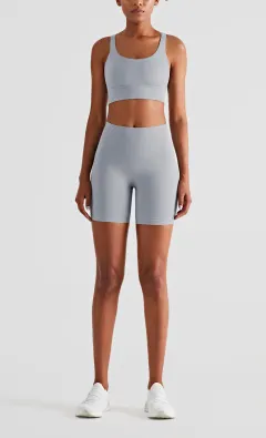 Slim Three Point Leggings Hip Lift Shorts - Grey - View 1