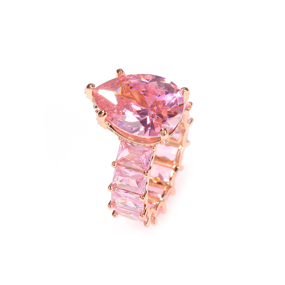 European And American Water Drop Shaped Square Zirconium Hip Hop Ring