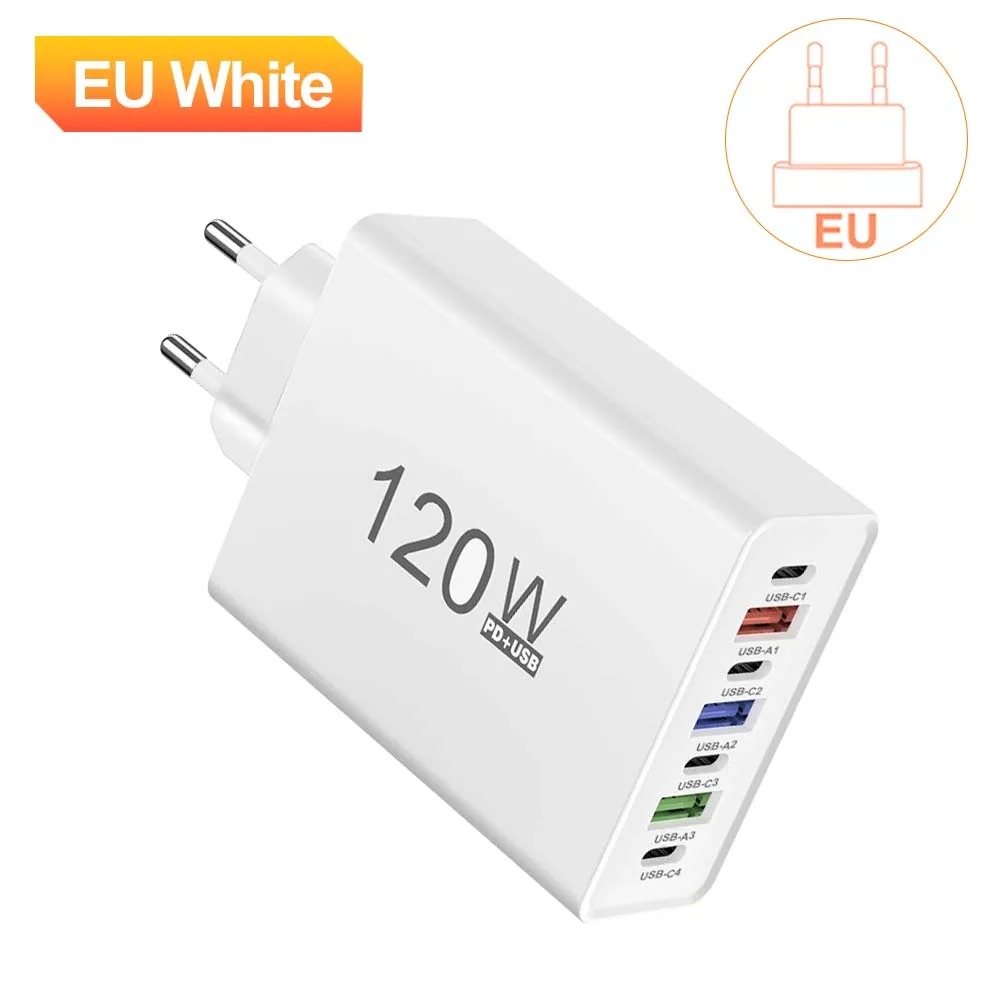Cargador USB-C 120W Carga Rápida Multipuerto