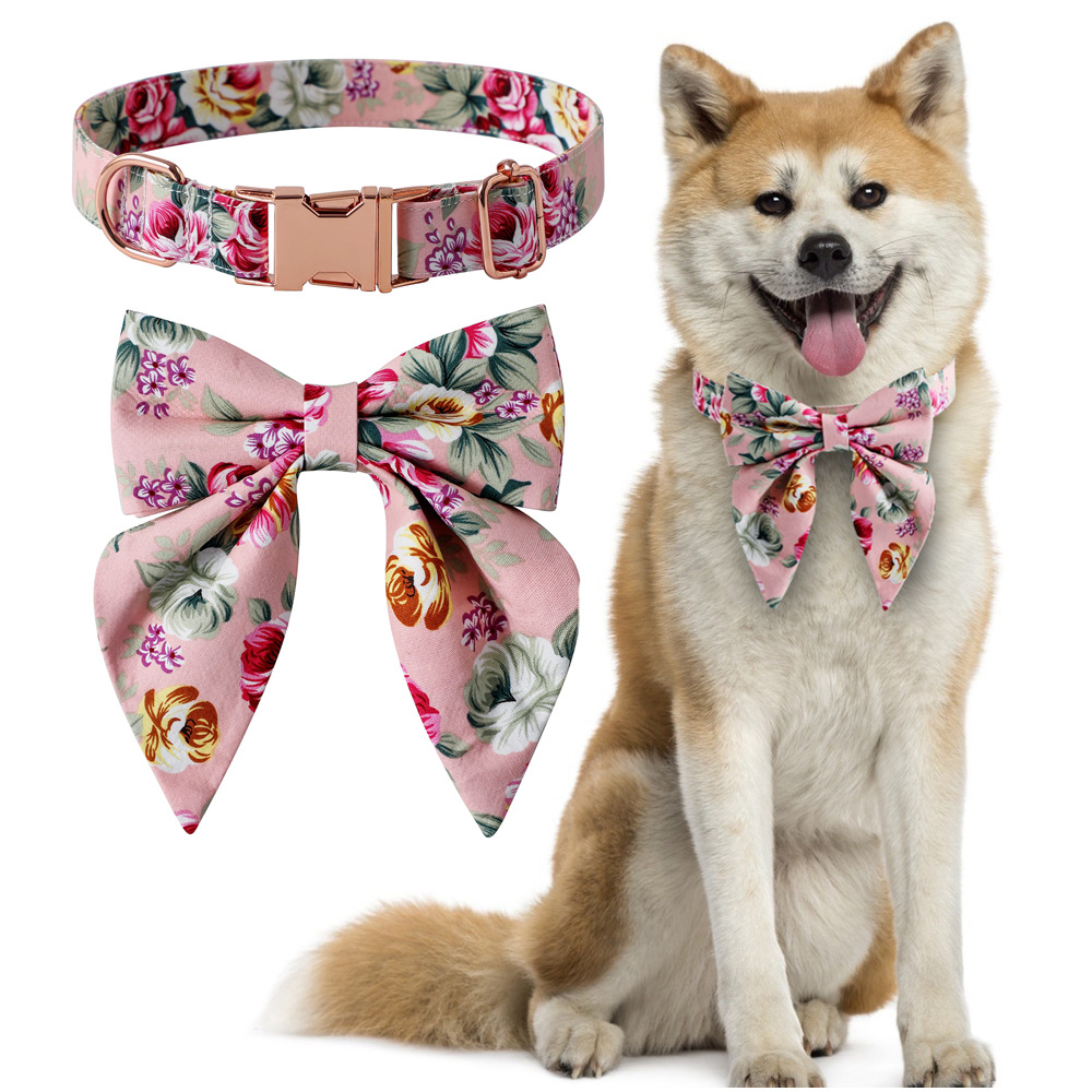 Collier pour chien en coton avec boucle en or rose