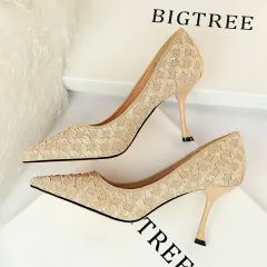 All-match Net Celebrity Design Sense Pointed Fairy High Heels - Khaki - View 1