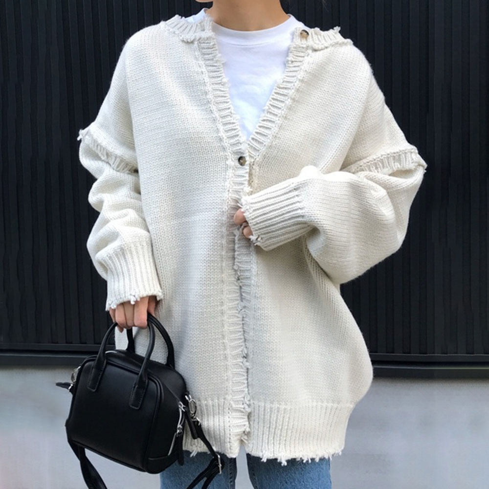 Title 6, Fashion Two Wear Knitted Cardigan With Raw