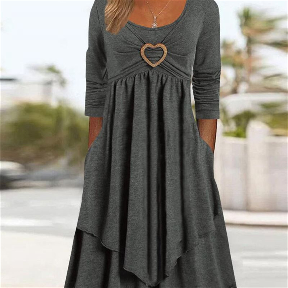 Fashion Solid Waist Love Casual Dress