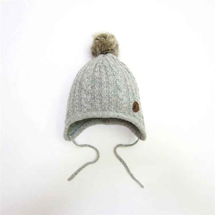 Warm And Windproof Woolen Hair Ball Ear - Grey
