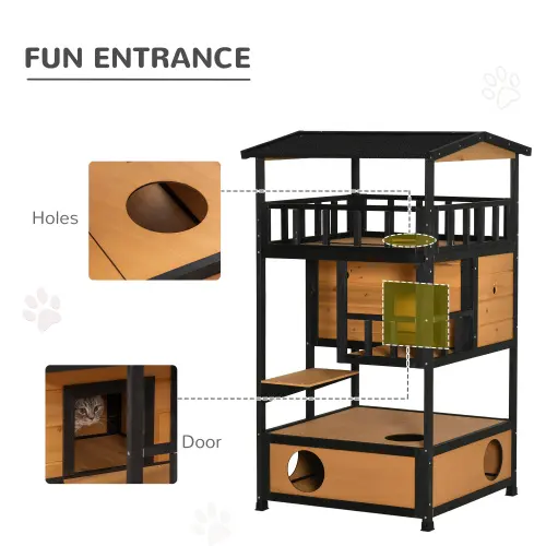 Wooden Outdoor Cat House, Wild Shelter Kitten