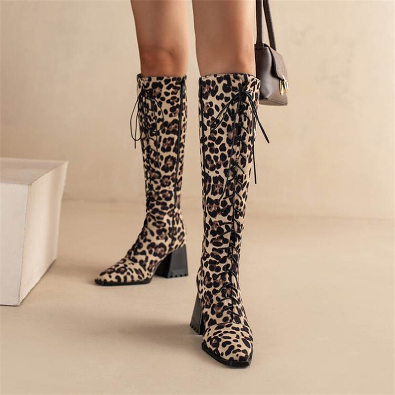 Title 3, Leopard Print Boots With Pointed Toes And Thick...