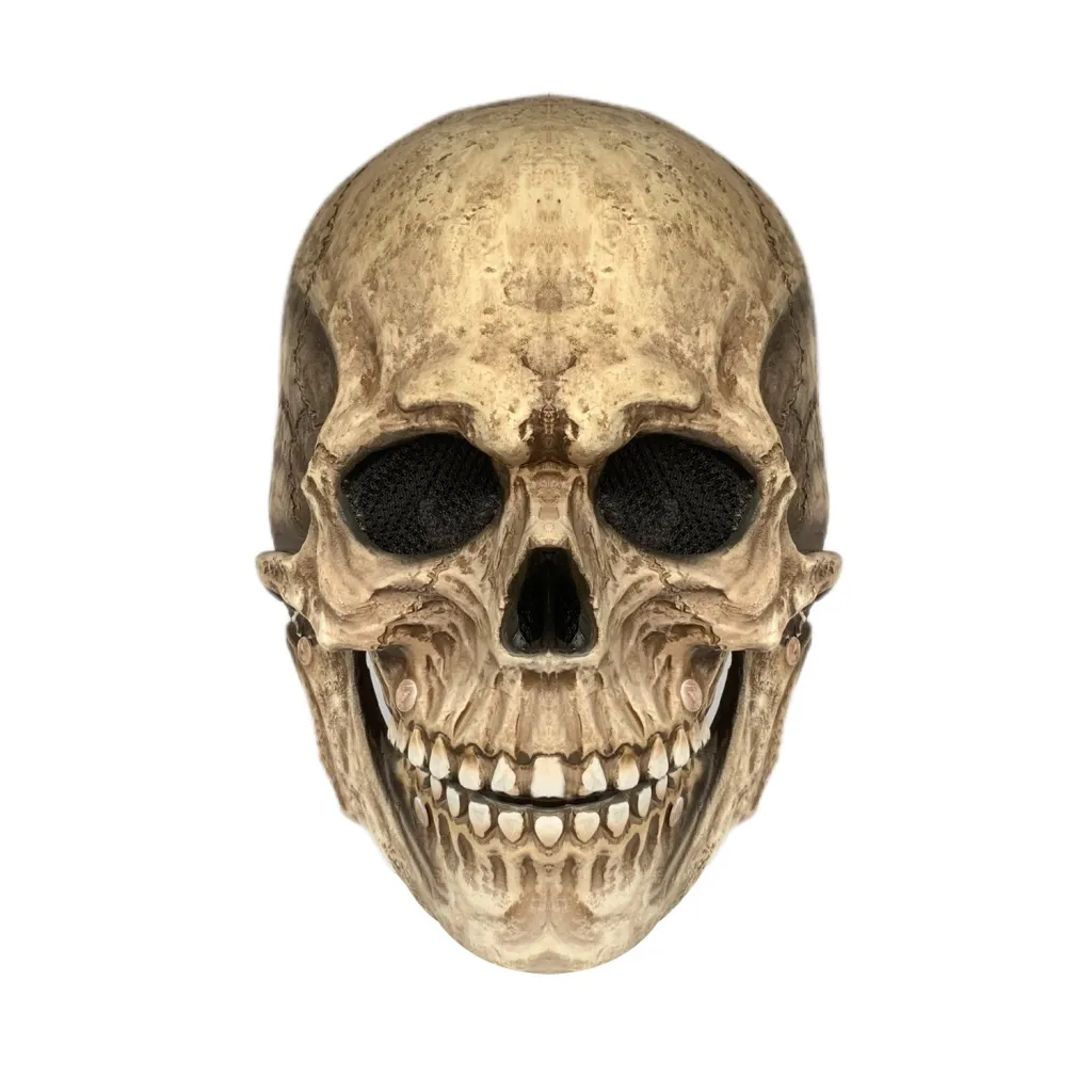 Halloween Movable Mouth Skull Mask Helmet Mouth Movable Skull Full Head Skull Mask - Coffee